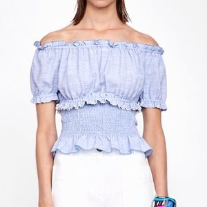 Zara off the shoulder smocked top